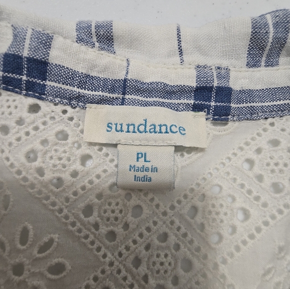 Sundance Polly Plaid Linen Pearl Snap Button Down Top Eyelet Lace Western PL - Picture 6 of 8